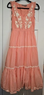 Women's Lucky Brand Boho Maxi Dress Size Extra Small Color Coral Embroidered - Image 1 of 4