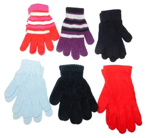 Stretch Gloves Youth Adult One Size Lot 6 Striped Red Black Blue Purple Pink - Picture 1 of 7