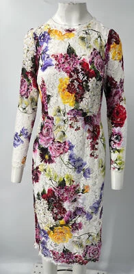 Dolce & Gabbana MISSING TAGS ALTERED White Floral Print Lace Midi Dress sz M - Image 1 of 3