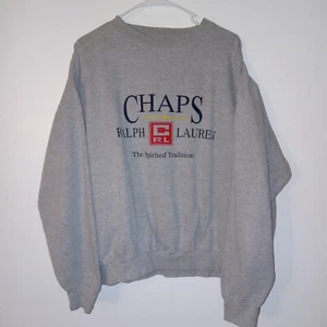 Vintage Chaps Ralph Lauren Spellout Sweatshirt Gray XXL Spirited Tradition - Picture 1 of 4