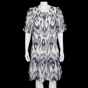 Rebecca Taylor Flowing Ikat Dress White Indigo Silk size 10 - 202 - Picture 1 of 6