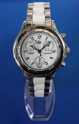 Authentic Michele Ladies Tahitian White Ceramic Chronograph Watch MWW12C000001 - Image 1 of 4