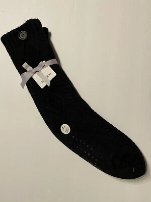 KENSIE 黑色针织衫柔软 SHERPA 衬里拖鞋女士袜礼物 — 第 1/2 张图片