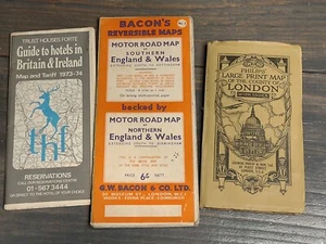 Vtg Lot Bacon`s Philips Son's Hotel Large Print Map England RARE Antique - Picture 1 of 6