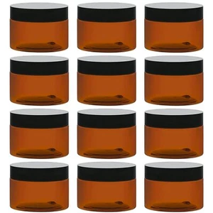 12 Pack 4oz Amber Plastic Cosmetic Jars Leakproof Container with Lids for Cream - Picture 1 of 8