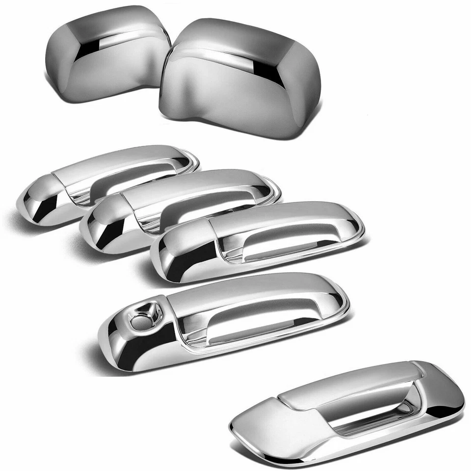 Espejo cromado + manija de 4 puertas + cubierta de puerta trasera apta para 02-08 Dodge RAM 1500 + 2500 + 3500 Foto 1 de 1