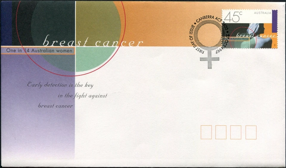 1997 Australia Breast Cancer Awareness 45c Single Stamp First Day Cover, VGC - image 1 of 1