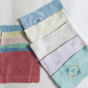 11 Ladies Vintage ‘H’ Hankies Embroidered Cotton Colors Hankerchiefs Rectangular - Picture 1 of 4
