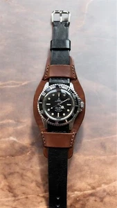 20mm Black Leather Watch Strap And Brown Bund Base for vintage Military Aviator - Imagen 1 de 13