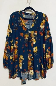 Top Blu Pepper Mujer Grande Azul Marino Boho Floral Encaje Ribete Alto Bajo Dobladillo Campesino - Imagen 1 de 10