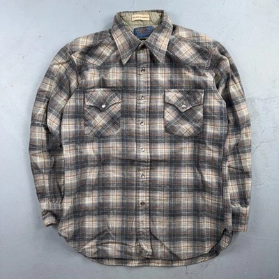 Camisa Pendleton De Colección 100% Lana Virgen Western a Cuadros Perla Gris a Presión Alta Calidad Foto 1 de 4
