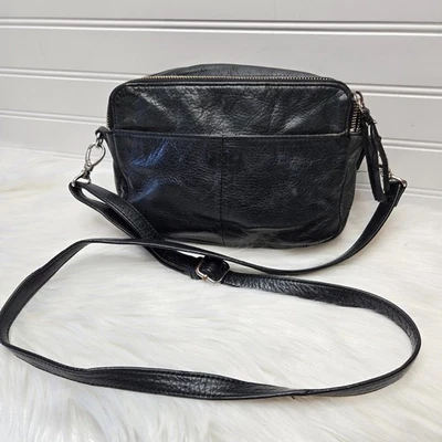 Bolso Bandolera Margot Cuero Suave Bolso de Mano Negro Doble Cremallera Bolsillos Boho Foto 1 de 4