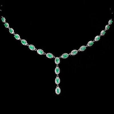 Collar de plata de ley 925 esmeralda ovalada 5x3 mm joyas de piedras preciosas naturales 17 pulgadas Foto 1 de 4