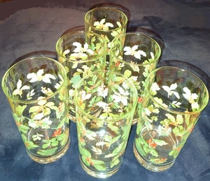 Holiday Glasses Holly Leaf Printed Christmas 16 oz Tumblers Set Of 6 - Picture 1 of 4