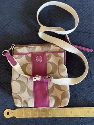 Coach Signature Crossbody Swingpack Bag Khaki & Pink Trim - Image 1 of 4