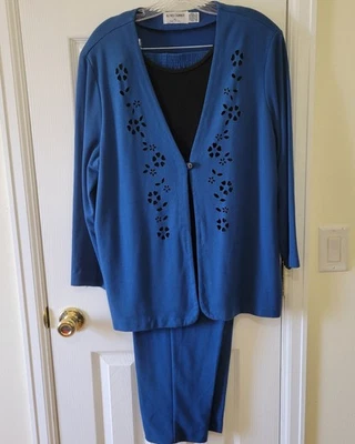 Conjunto Traje Pantalón Alfred Dunner Talla XL 16 Azul Marino Floral Recorte Pull On Pantalones Elásticos  Foto 1 de 4