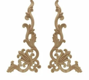 2pcs Wood Carved Corner Onlay Applique Frame Door Decorate Wall Furniture Decor - Picture 1 of 14