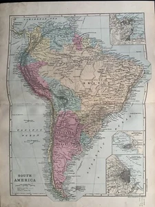 1891 South America Hand Coloured Original Antique Map by G.W. Bacon - Picture 1 of 3