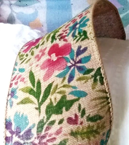 Herbst Tee Fleck Blumen 2,5" mal 2 Yard Drahtband Land Multi Aquarell - Bild 1 von 5