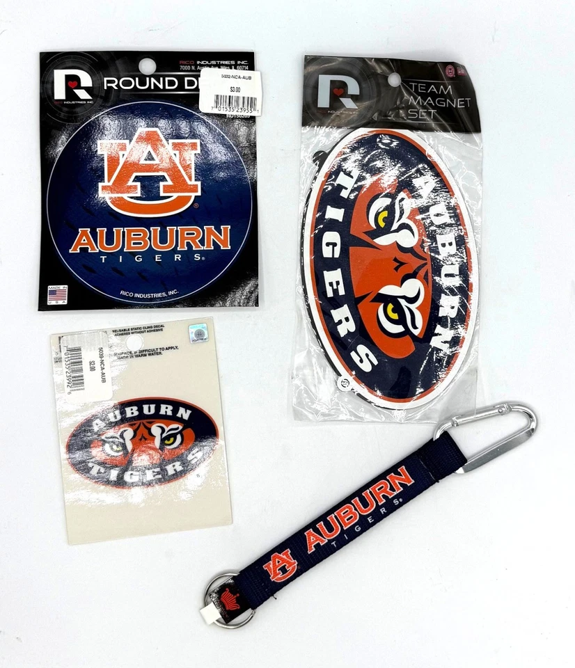 AUBURN TIGERS LOT ROUND DECAL, STATIC CLING, MAGNET SET & KEYCHAIN FREE SHIP - Image 1 of 1