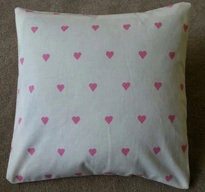 Shabby Chic Harlequin Love Heart pink cushion covers 16x16 inch cream cotton - Picture 1 of 3