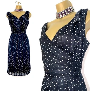 MINUET Size 12 Petite Black & White Polka Dot Chiffon V-neck Dress Cruise Races - Picture 1 of 10