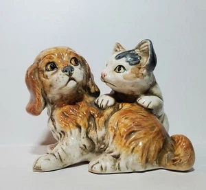 1960's Vintage Enesco Ceramic Spaniel Puppy and Calico Kitten Figurine - E9404 - Picture 1 of 3