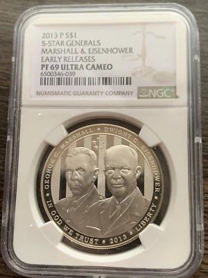 2013-P 5-Star Generals Marshall & Eisenhower $1 Silver Proof Dollar NGC PF69UCAM - Image 1 of 4