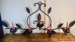 Heavy Wrought Iron Mantle Candle Holder Fireplace Candelabra Scrollwork 51 x 22 - Picture 1 of 9