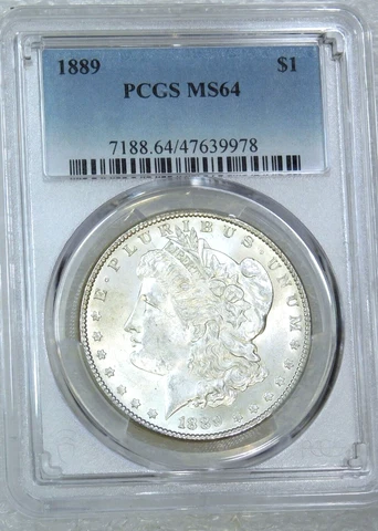 1889 P Morgan Silver Dollar PCGS MS64 Bright White Just Graded PQ coin #E347B Cover