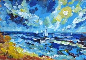 Original Seascape Painting 6x9 – Signed OOAK Ocean Acrylic Art on Cardboard - Picture 1 of 8