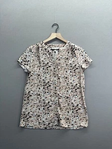 Dana Buchman Womens Pink Blouse Polka Dot Button Short Sleeve Size XS - Picture 1 of 8