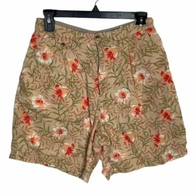 Pantalones Cortos Vintage Blanco Ciervo Mujer Talla 10 Naranja Tostado Tiro Alto Floral Hawaiano Foto 1 de 4