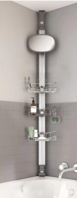 Artika, "Neptune" Tension Rod Shower Caddy Organizer w Mirror | Stainless Steel  - Image 1 of 4