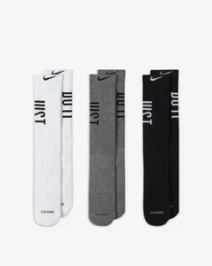 Nike Everyday Plus Cushioned Crew Socks-White Black Gray - 3-Pack Size: M 6-8 - Picture 1 of 2
