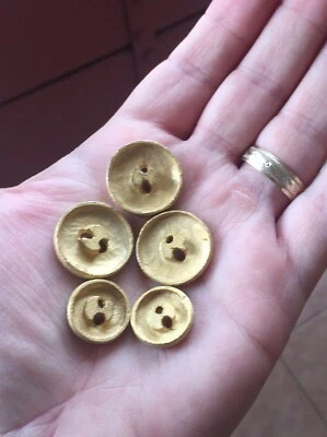 Vintage Replacement Gold Color Metal Buttons Set of Five Pieces Unique Antique - Image 1 of 4