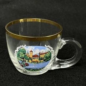 German Wertheim Germany Souvenir 2" Tall Gold Rim Vtg Miniature Clear Glass Mug - Picture 1 of 3