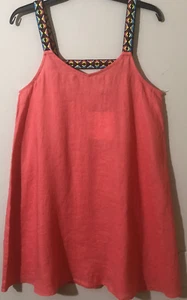 Cynthia Rowley 100% Linen Long Tunic Mini- Dress V-Neck Embroidered Coral Sz S - Picture 1 of 6