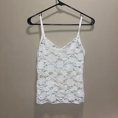 Camiseta sin mangas Newport News para mujer de encaje floral transparente blanca S Angel Coquette Twee Foto 1 de 4