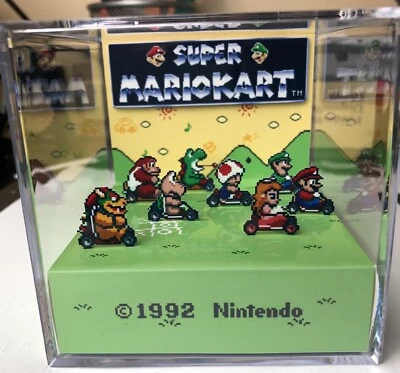 GAMER NOSTALGIA Super Mario Kart 3D Cube Handmade Diorama - Shadowbox - Snes - Fanart