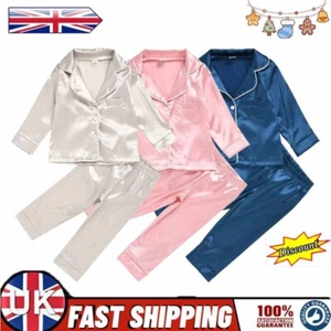 UK Kids Boys Girls Silk Pyjamas Nightwear Top Pants Pjs Satin Sleepwear Outfits - Picture 1 of 13