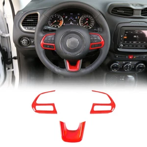 3X Red Steering Wheel Frame Trim Decor Cover For Jeep Compass 17+ & Renegade 15+ - Picture 1 of 7