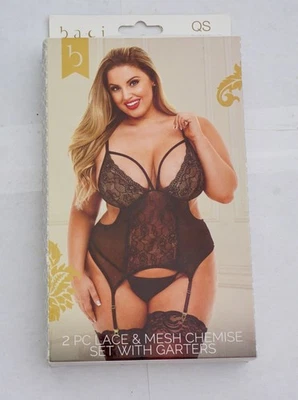 Juego de 2 piezas de encaje y malla con liga Baci. Queen Size 14-18 EE. UU. Talla Foto 1 de 2