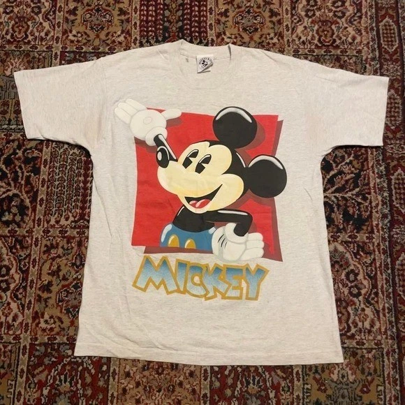 VTG 80s 90s Disney Mickey and Co. mouse cartoon big graphic tshirt L USA gray - Image 1 of 4