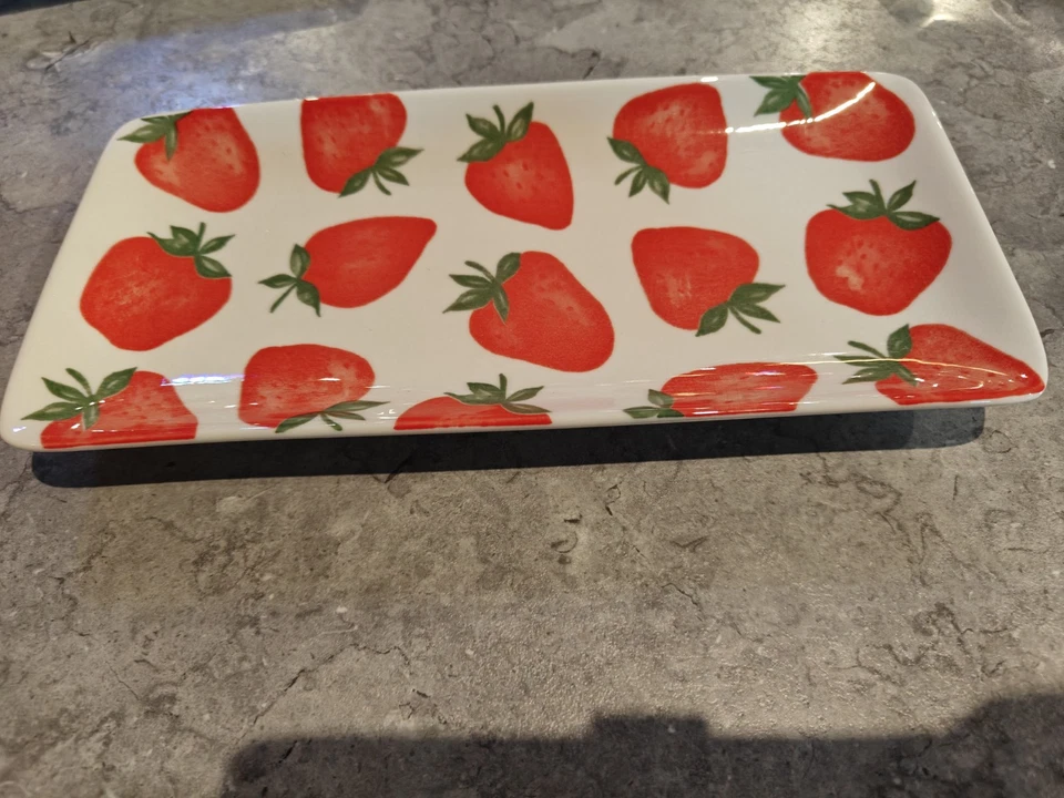 SS- Cheerful Ceramic Strawberry Sandwich Tray Bright, Red & Summery Fun - Image 1 of 1