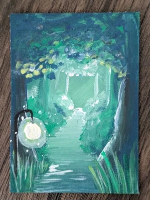 ACEO Original Art Card 2.5 x 3.5, Gouache, Fantasy, Landscape, Forest Katie Mart - Image 1 of 2
