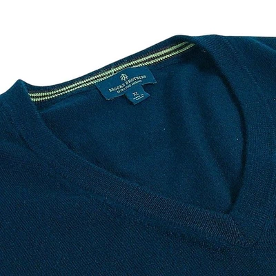 Chaleco tejido de lana merino extra fino Brooks Brothers para hombre XL azul suéter sin mangas Foto 1 de 4