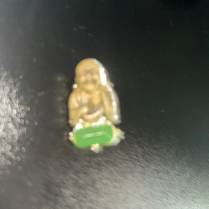 Vintage Mini Buddha Pin With Green Gem - Picture 1 of 3