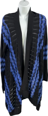INC International Concepts Women’s Black/Blue Silk Open Front Cardigan - L/XL - Image 1 of 3