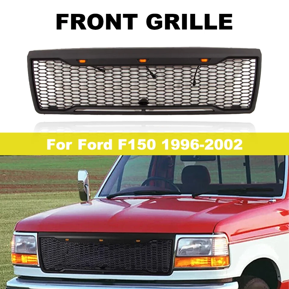 Parrilla delantera estilo malla con luces LED y letras para Ford F150 1992-1996 Foto 1 de 4